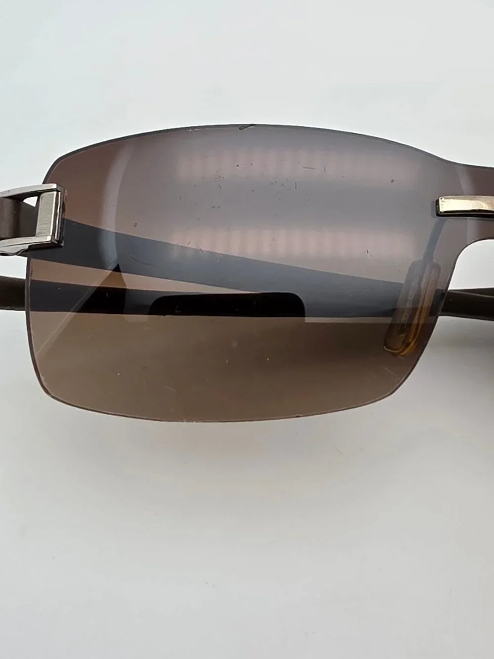 Tag Heuer TH7505 202 Brown Rubber Frame Brown Lens Rimless Sunglasses w/ Case